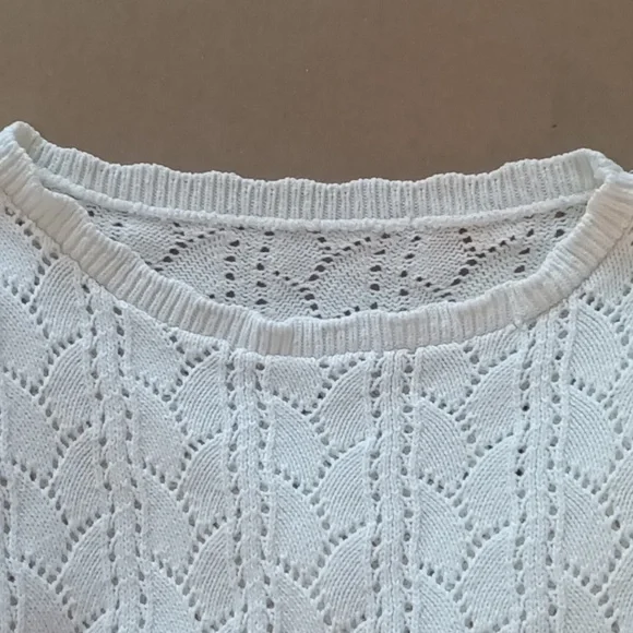 VINTAGE KNIT Beautiful cream elbow sleeve sweater knit top size petite small EUC - Picture 3 of 7